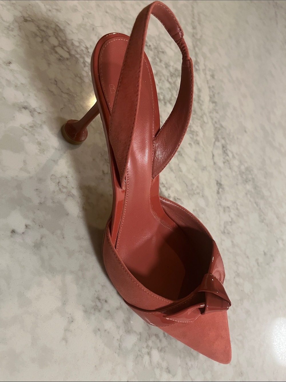 Clarita Slingback stiletto suede patent Pump in Coral
